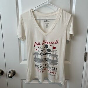 Disney California Adventure Red Car Trolley V Neck Shirt